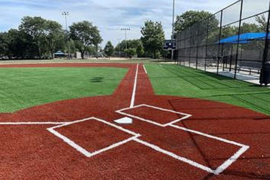 athletic field marking chalk on baseball diamond on sunny day